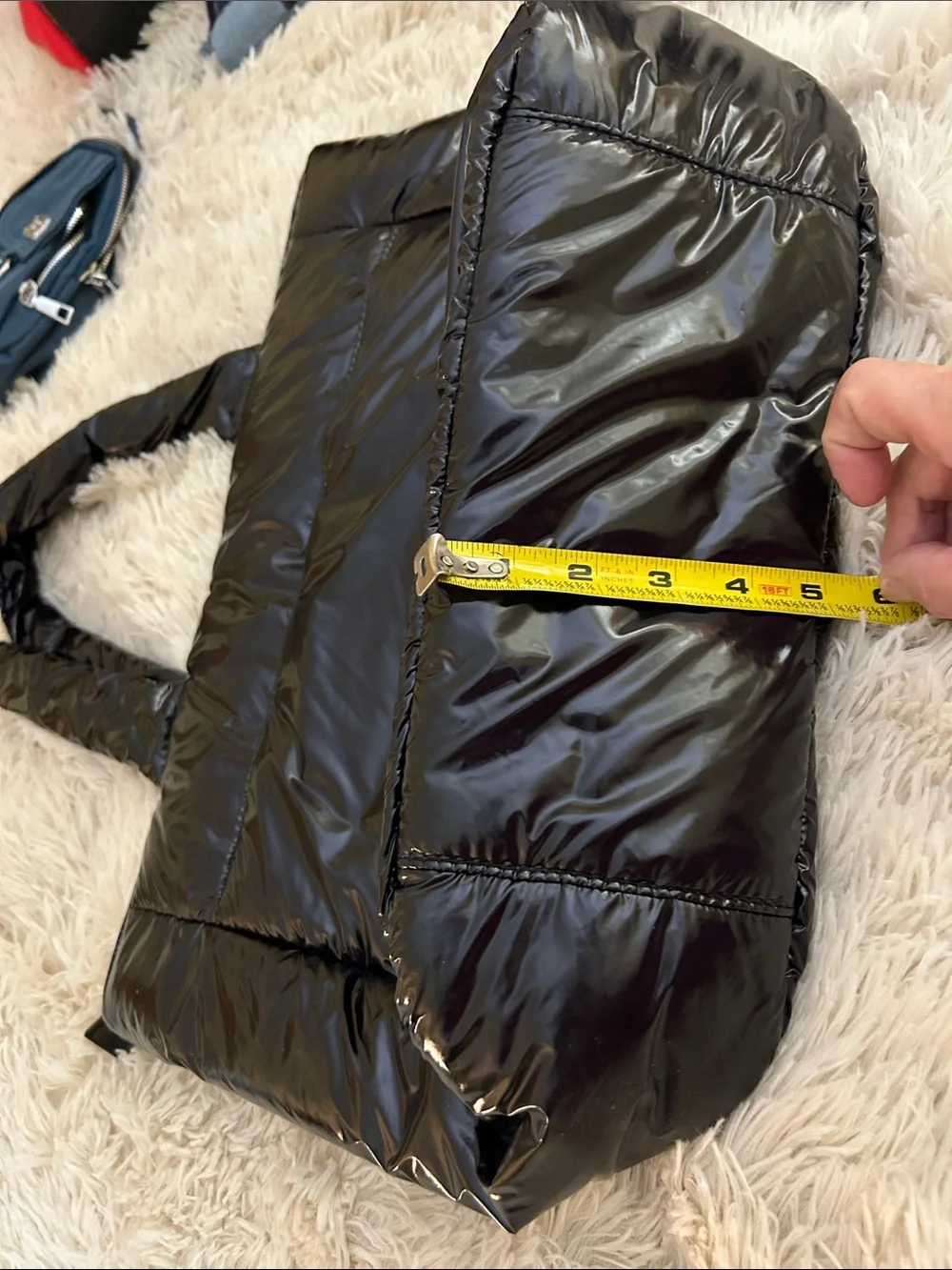 Vince Camuto Black Quilted Shiny Puffer Tote